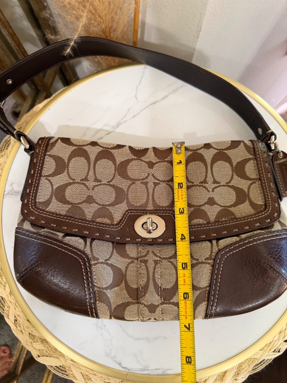 Coach Vintage Y2K Signature Brown Canvas & Leather Flap Turn-loch Shoulder Bag - Picture 13 of 14